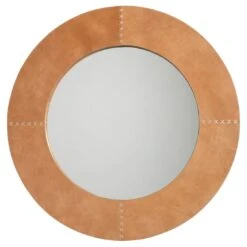 Round Cross Stitch Mirror - Buff Leather