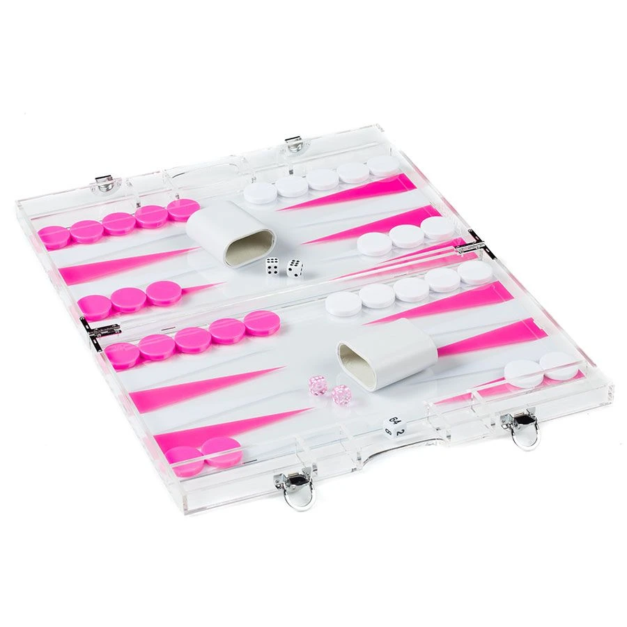 Acrylic Backgammon Set - Pink / White 3 Acrylic Backgammon Set - Pink / White