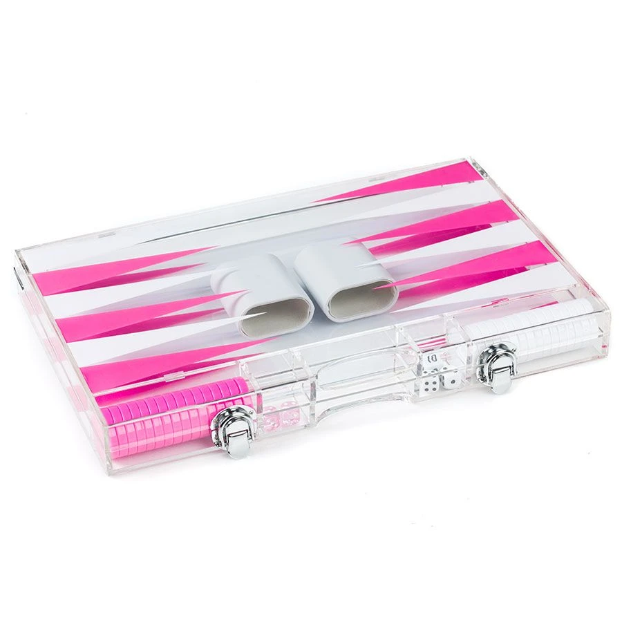 Acrylic Backgammon Set - Pink / White 4 Acrylic Backgammon Set - Pink / White - Image 2