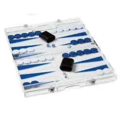 Acrylic Backgammon Set - Dark Blue / White