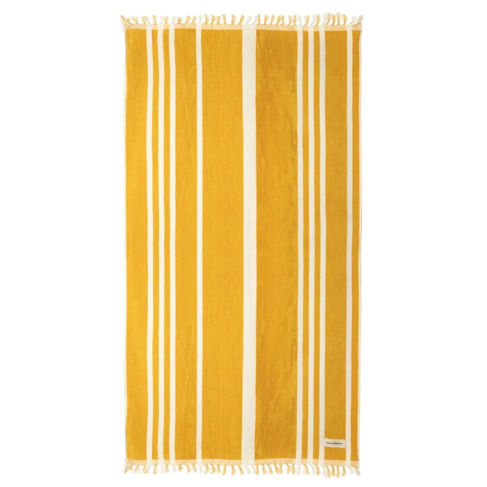 Beach Towel - Vintage Yellow Stripe 3 Beach Towel - Vintage Yellow Stripe