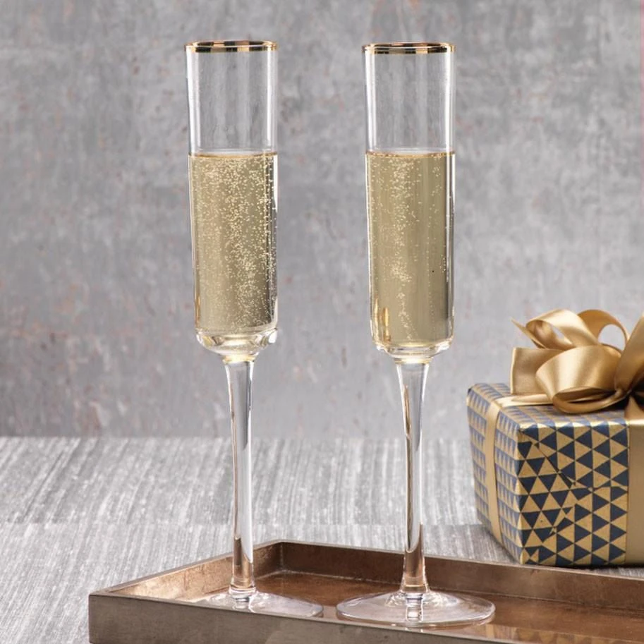 11.25-Inch Tall Zalli Champagne Flute - Gold Rim 6 11.25-Inch Tall Zalli Champagne Flute - Gold Rim - Image 4