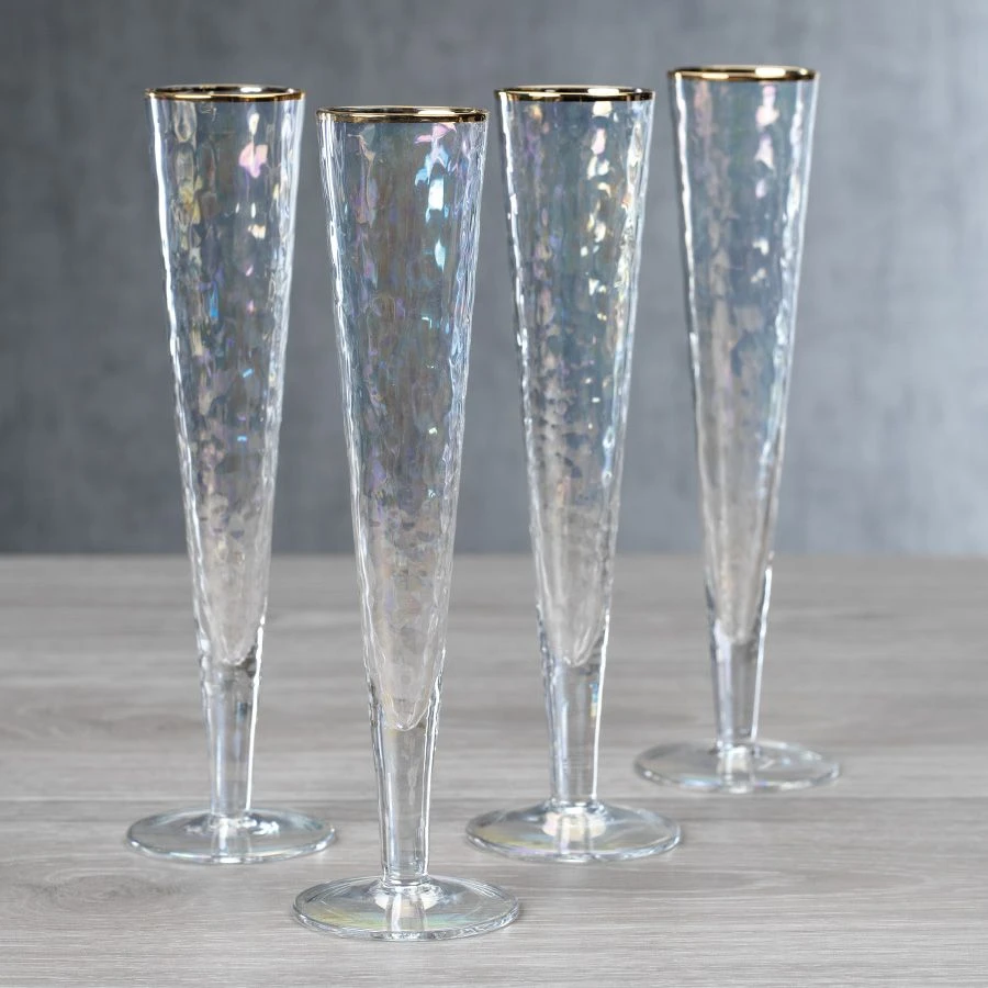 Kampari Slim Champagne Flutes - Gold Rim 4 Kampari Slim Champagne Flutes - Gold Rim - Image 2