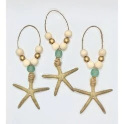 Sea Side Ornaments - Aqua Sea Glass / Gold Starfish