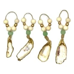 Sea Side Ornaments - Aqua Sea Glass / Gold Oyster Shell