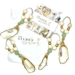 Sea Side Ornaments - Aqua Sea Glass / Gold Oyster Shell -Best Decoration Shop gs 3sg 1 3