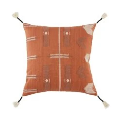 Longwa Hand-Loomed Tribal Terracotta/ Cream Throw Pillow