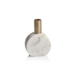 Malakai Round Marble Candle Holders - White