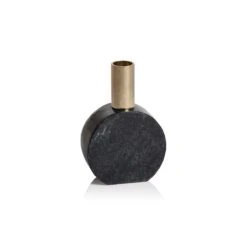 Malakai Round Marble Candle Holders - Black