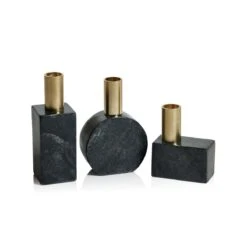 Malakai Horizontal Marble Candle Holders - Black -Best Decoration Shop zodax in 7298sb