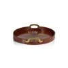 Harlow Leather With Brass Handles Round Tray 20"Inch -Best Decoration Shop zodax in 7375s