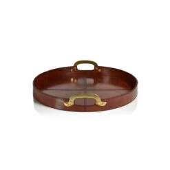 Harlow Leather With Brass Handles Round Tray 20"Inch