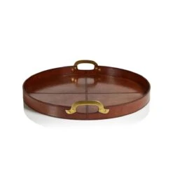 Harlow Leather With Brass Handles Round Tray 24"Inch